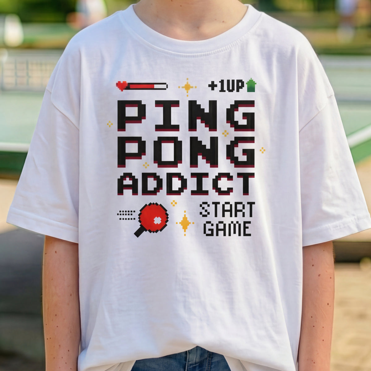 Ping Pong Addict pixel art table tennis t-shirt
